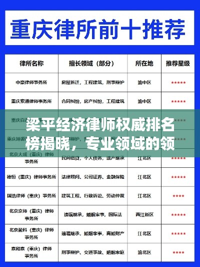 梁平经济律师权威排名榜揭晓,专业领域的领军者TOP10